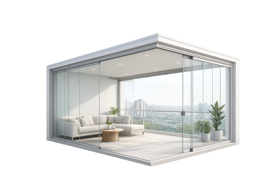 İstanbul ısıcamlı cam balkon sistemi ile oluşturulmuş modern balkon yaşam alanı